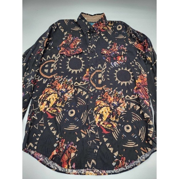 Lone Roo By Roper Men Native American All Over Print Rodeo Western Shirt Size XL - Picture 7 of 12